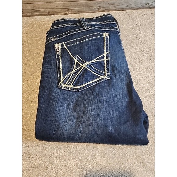 Ariat  Mid Rise Boot Jeans Women’s 34L Flair Heavy Stitch Studed Stretch Ruby - Picture 1 of 16